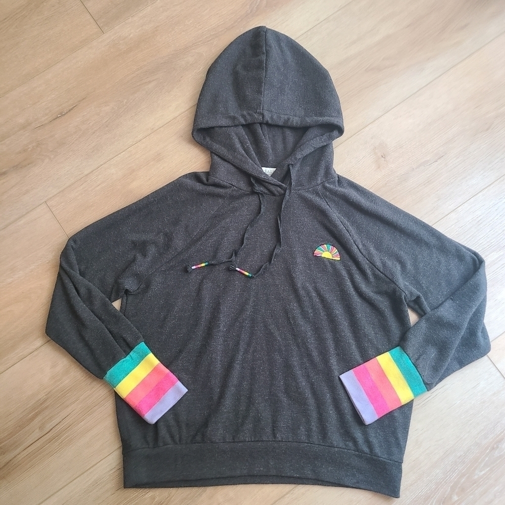 P.J. Salvage Charcoal Grey Rainbow Women's Hoodie Size Medium VGUC
